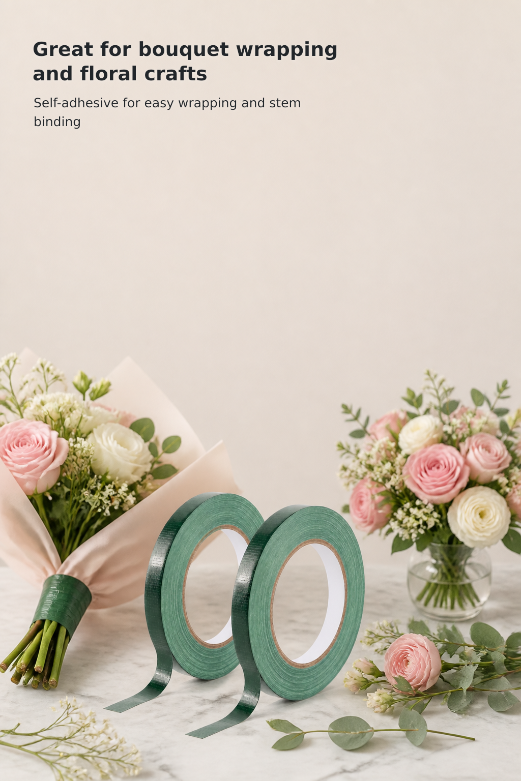2-Roll Green Floral Tape – 0.5 Inch × 30 Yards