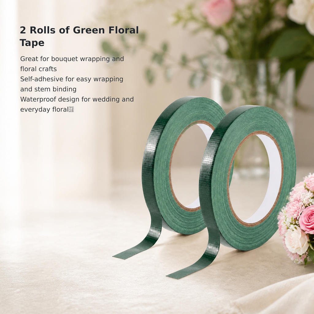 2-Roll Green Floral Tape – 0.5 Inch × 30 Yards